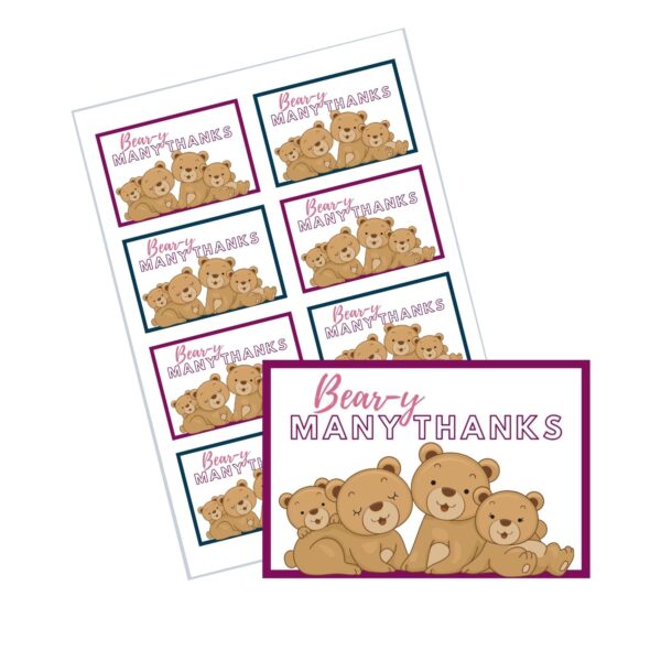 Beary Many Thanks - Thank you animal puns gift label tags compatible to Avery templates.