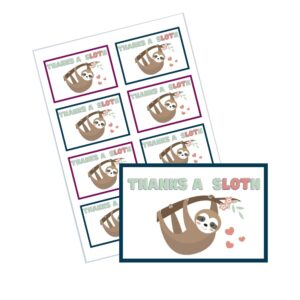 thanks a sloth thank you gift label tags with animal puns compatible with Avery templates.