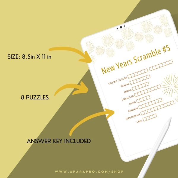 highlights of New Years Scramble Word Puzzle