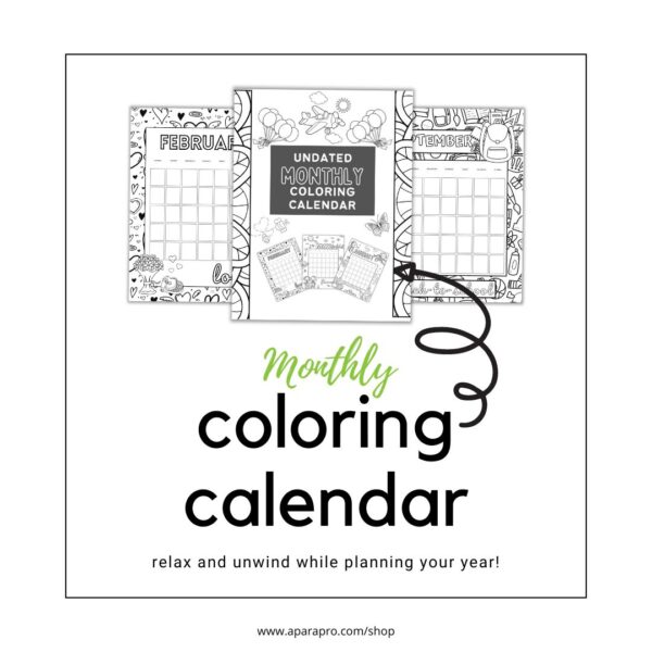 monthly coloring pages three-page mock up