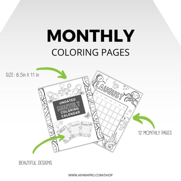 monthly coloring pages features mockup