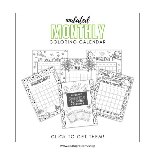 Shop A para pro mock up for undated monthly coloring calendar